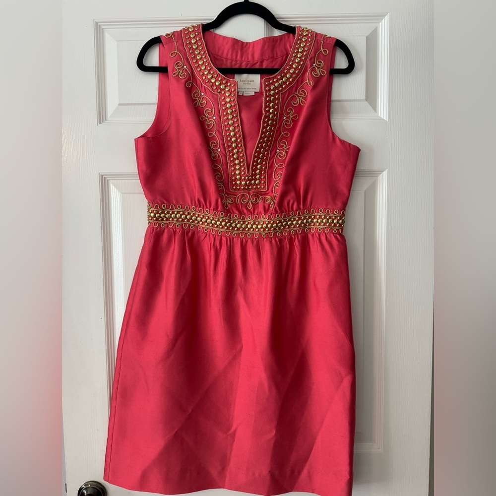 Kate Spade Annette Silk Dress in Pink and Gold Size 10